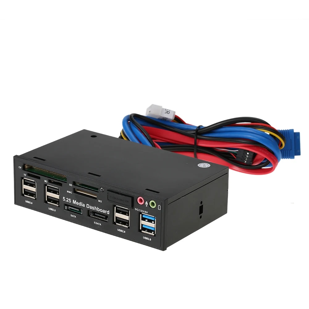 Multi-Function USB 3.0 Hub eSATA SATA Port Internal Card Reader PC Media Front Panel Audio for SD MS CF TF M2 MMC Memory Cards. 