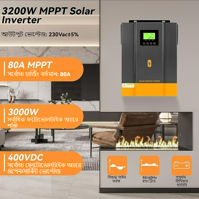 PowMr 3.2KW Hybrid Solar Inverter PV Starting Voltage 30Voc Built In 80A MPPT Solar Charge Controller POW-HVM3.2H-24V-N. 