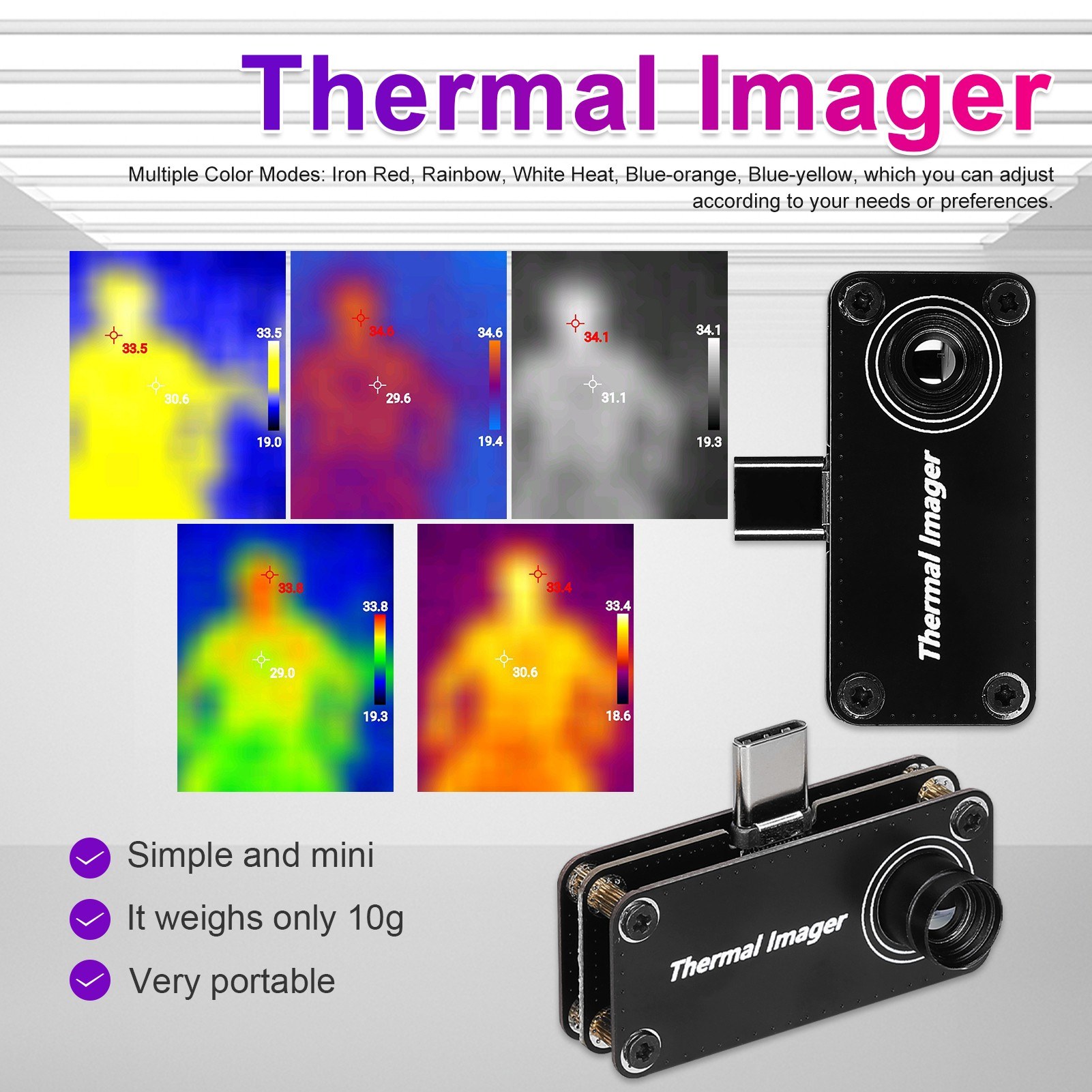Type-C infrared thermal imager for temperature measurement OTG mobile phone - black. 