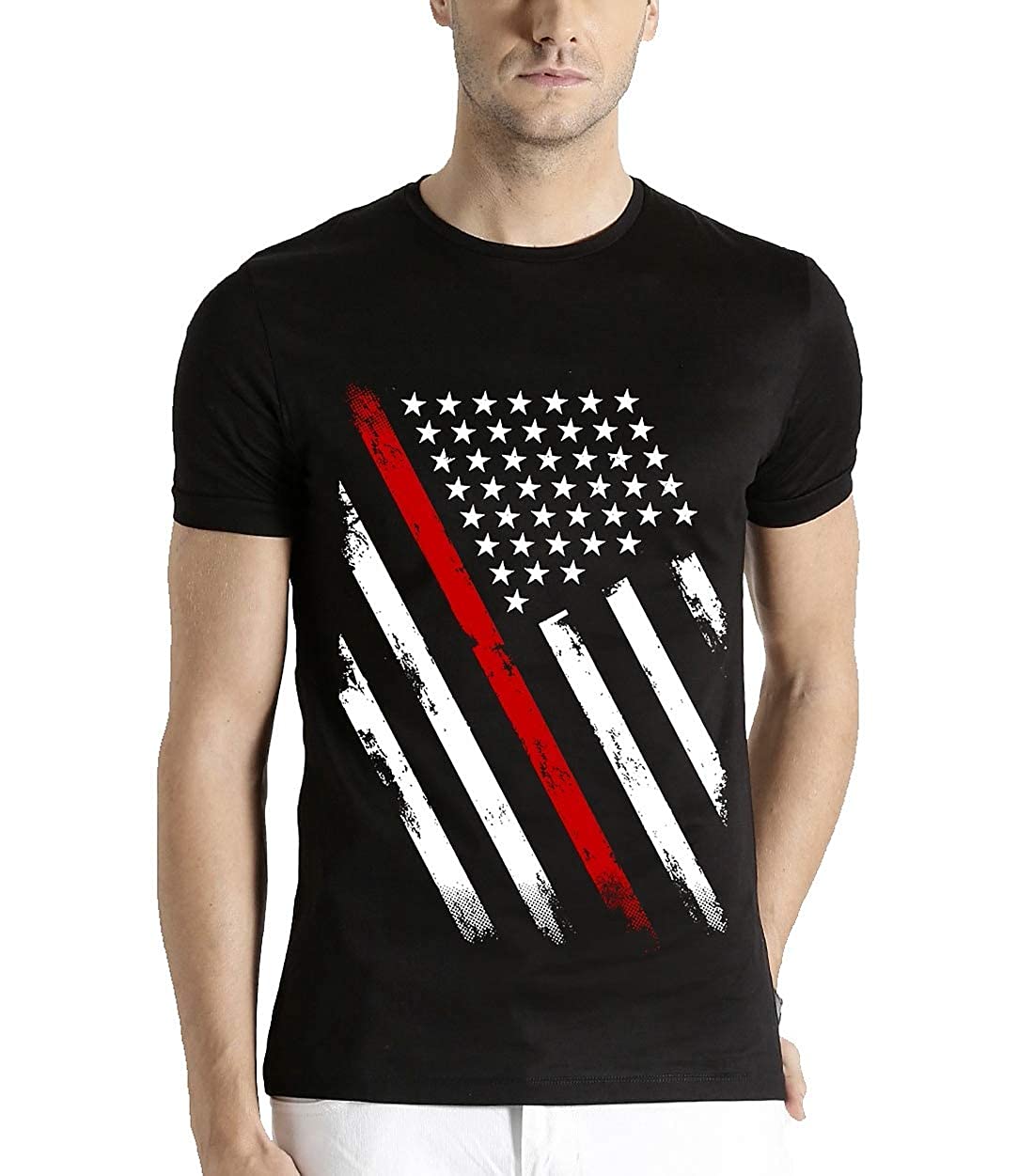 US Flag Printed Short Sleeve Round Neck 