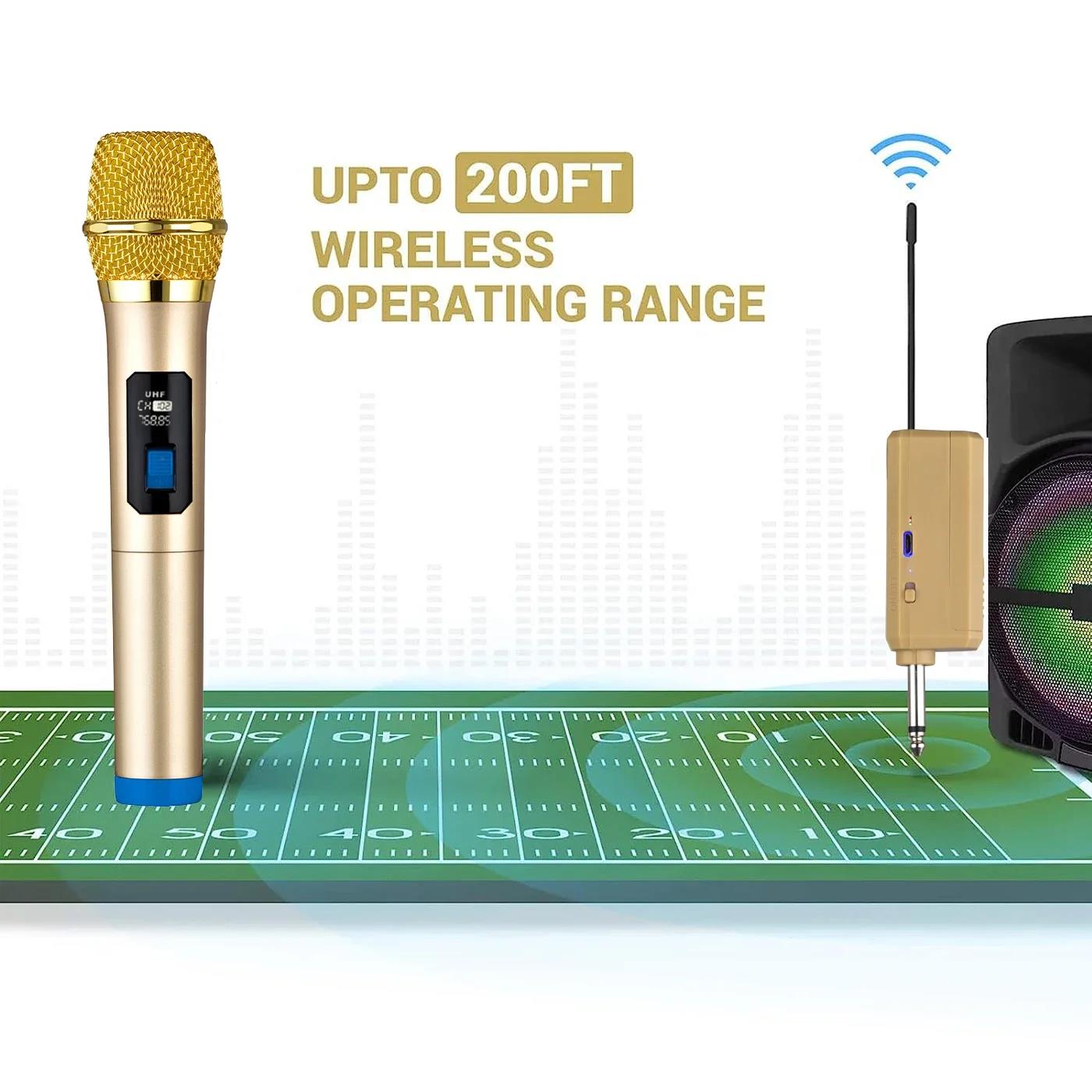 Wireless Microphone UHF Dual Cordless Dynamic Mic System with Rechargeable Receiver for karaoke Singing Dj Microphone. 
