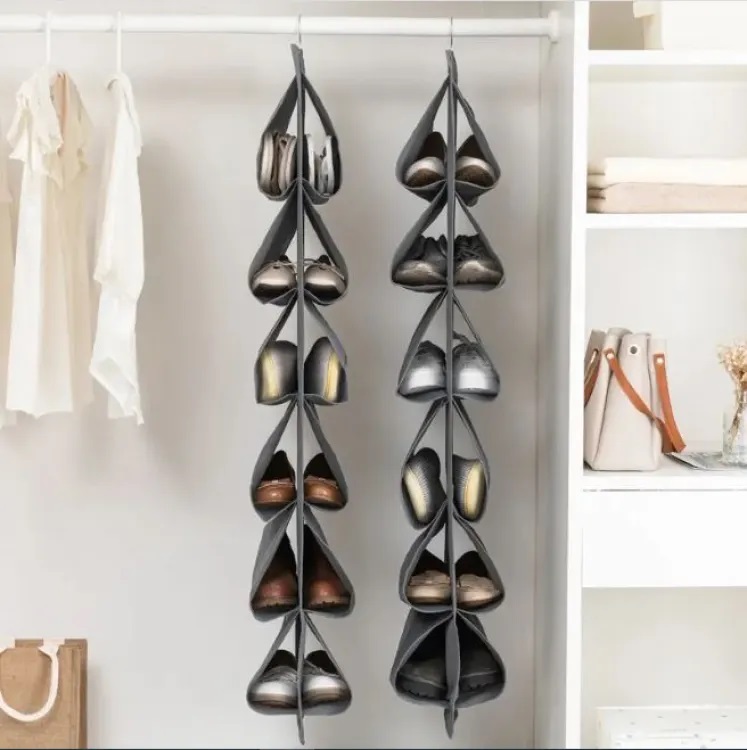 12 grid Hanging shoe storage bag Three dimensional hanging storage bag behind the wardrobe door Multi layer hanging bag. 
