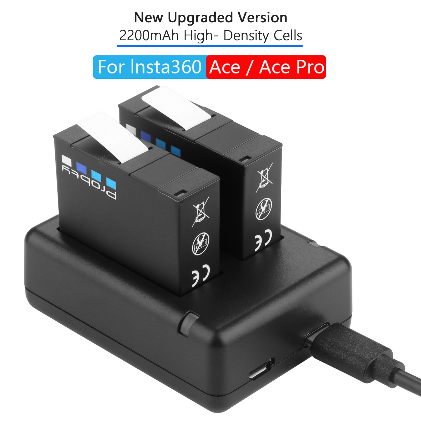 2200mAh For Insta360 Ace pro Replaceable Battery+LED Dual Charger For Insta360 Ace Pro Ace Batteries Action Camera Accessories