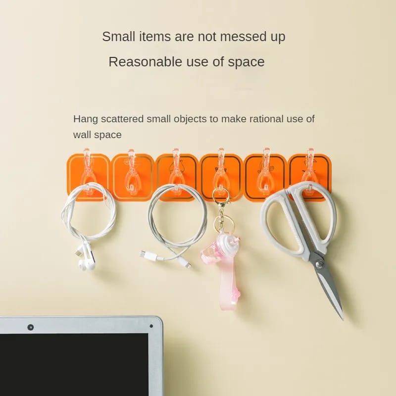 6pcs Heavy Duty Waterproof Sticky Hooks: Clear and Discreet Wall Hooks for Bathroom, Kitchen, and Office Tapestries & Hangings. 