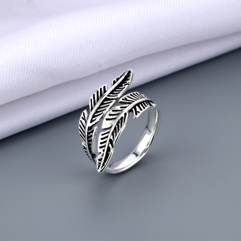 Feather Thai silver ring men's trendy brand retro internet celebrity men's ring personalized hip-hop trendy men's single ring