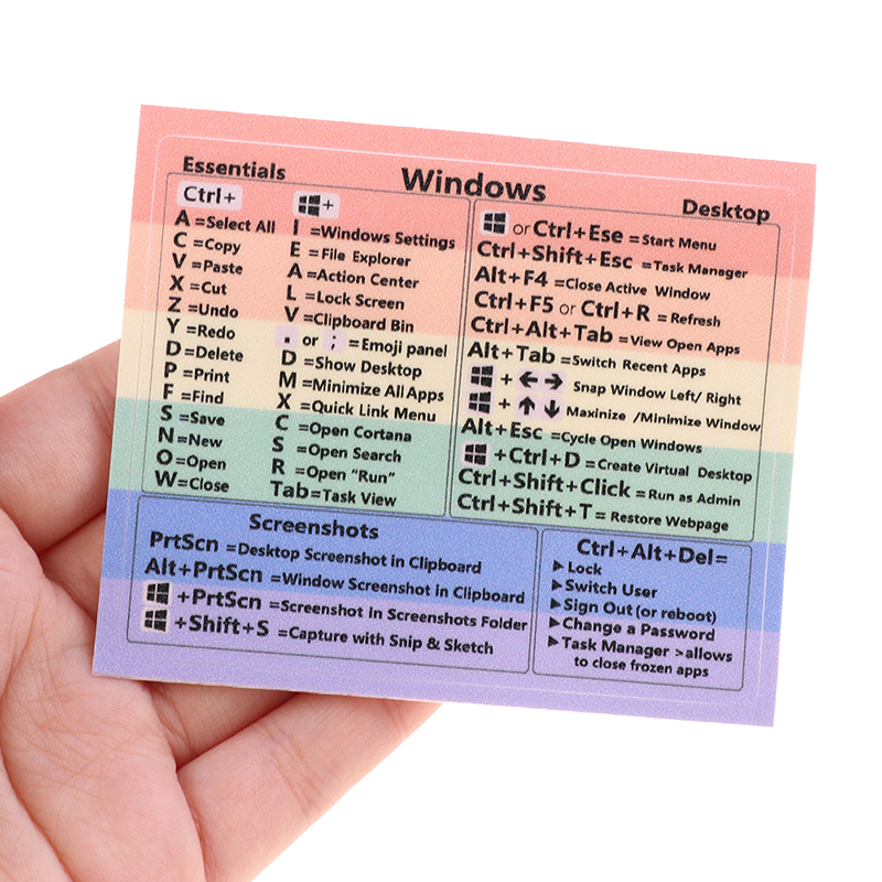 Windows Keyboard Reference Shortcut Cheat Sheet Sticker Water Proof Rainbow. 