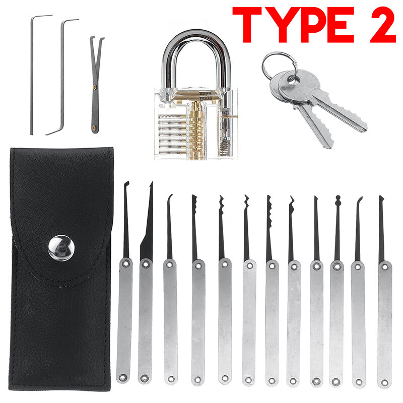 (Training Lock) Lock Picking Set Unlocking Tool Set Locksmith Practice Lock Pick Key Extractor Padlock Lockpick Tool Kits With Carrying Bag For Beginner Professional Kids - Without Lock. 