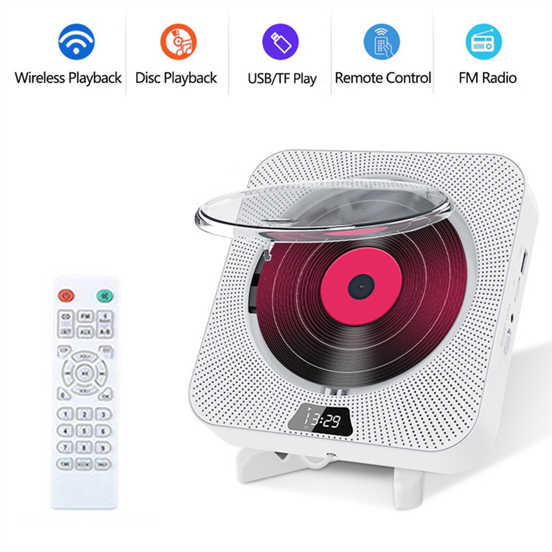 CD Player Wall Mounted FM Radio Bluetooth USB Disk Portable Portable Music Player Remote Control Stereo Speaker Simple to Use US Plug. 