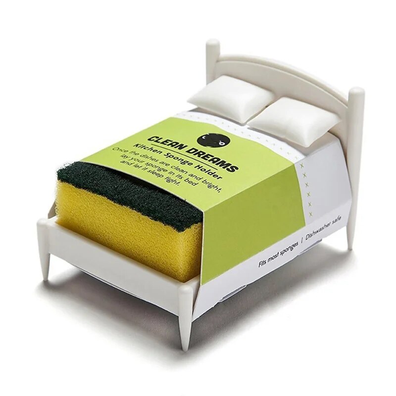 【NEW】 Clean Dreams Kitchen Sponge Holder Cleaning Brush Sponges Dishwashing Sponge Clean Dreams Bed Shaped Holder. 