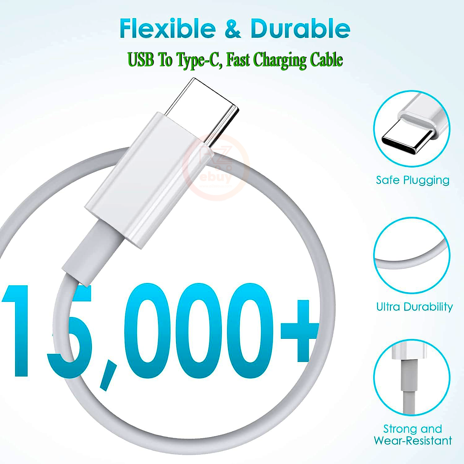 1.5M Type-C USB Super Fast Charging DATA Cable (Compatible with  All type of Android Phones, Power Bank, TWS Bluetooth & Speakers)