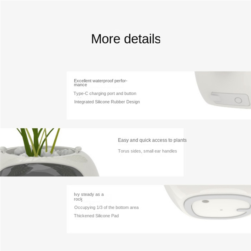Ivy Smart Planter,USB Rechargeable Indoor Small Flower Pot for Indoor Decoration Make Raising Plant Easy and Fun White. 