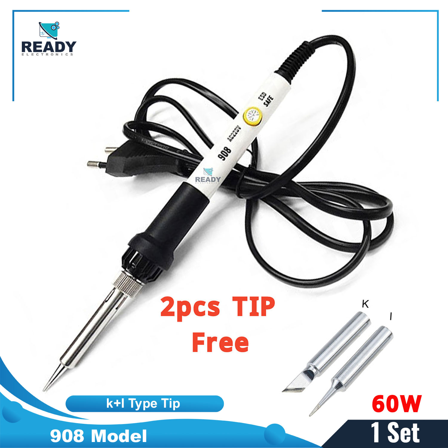 XCY 908 - Adjustable Temperature - Compatible With Universal Multimeters - Home DIY - 2 Types of extra TIP - 60W Soldering Iron