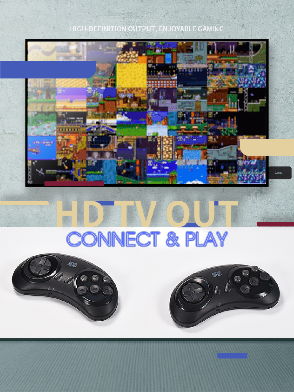 Video Game Console For Sega Genesis Mega Drive 16-bit MD Wireless Retro Console Dendy Game Stick Support TV OutPut. 