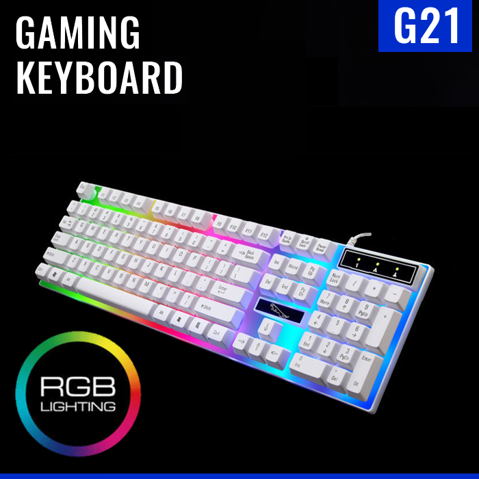 Gaming Keyboard White Color G21 RGB Lighting Keyboard - Elevate Gaming Setup With Stylish White Rgb Gaming Keyboard For PC /Laptop/Computer/Mobile. 