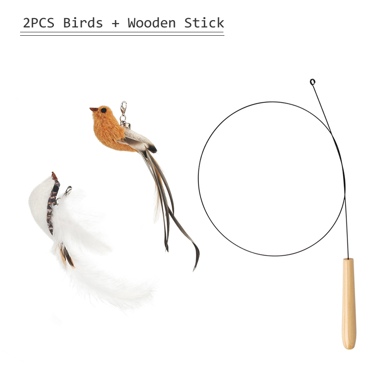 Cute Bird Cat Toy Feather Birds Cat Teaser Stick Pet Toy Cat Stick Accessories