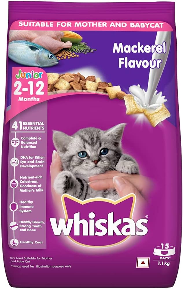 Whiskas Kitten (2-12 months) Dry Cat Food, Mackerel Flavour,