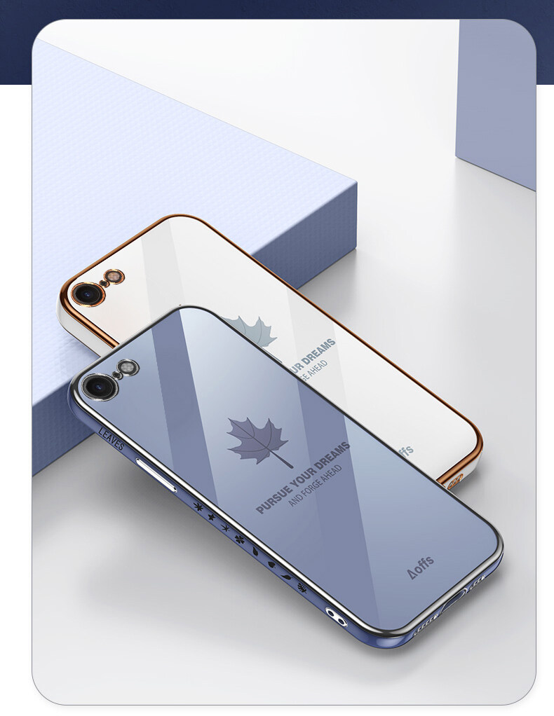 For iPhone 8 / iPhone 7 Back Cover + Wrist Strap Fashion Shiny Maple leaf Plating Square Bumper Phone Case Soft TPU Silicone Shockproof Protective Cover. 