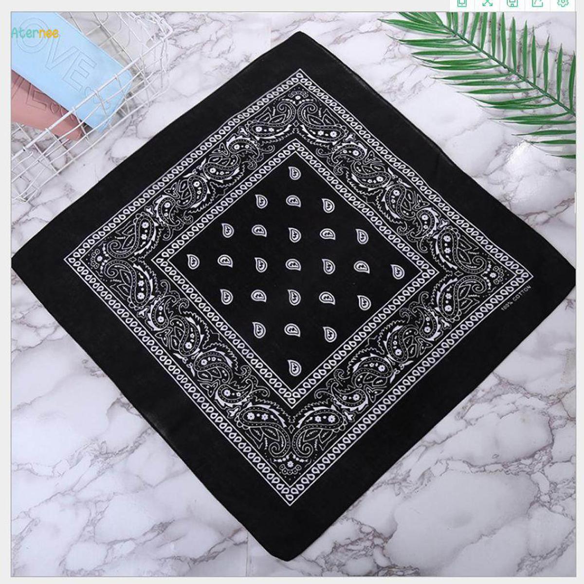 Men Women Cotton Paisley Bandana Head Wrap Head Neck Scarf Kerchief Black