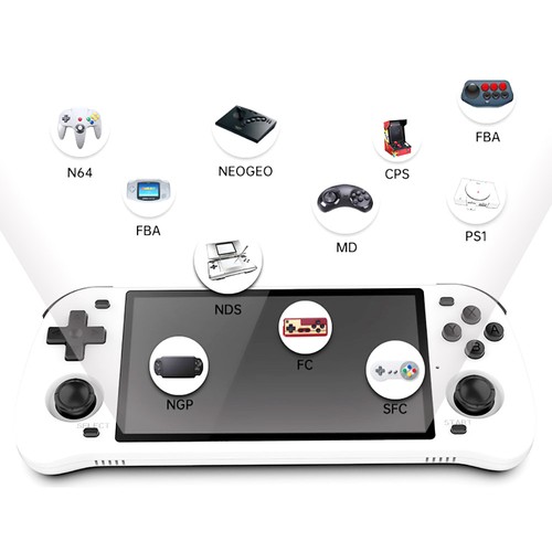 Powkiddy RGB10 Max2 64GB Retro Game Console, 5.0 Inch IPS Screen, WiFi Bluetooth, EE4.3 Open Source, RK3326, 3D Rocker, 6H Battery Life, N64 NEOGEO CPS FBA MD PS1 GBA NDS NGP FC SFC Simulators, White. 
