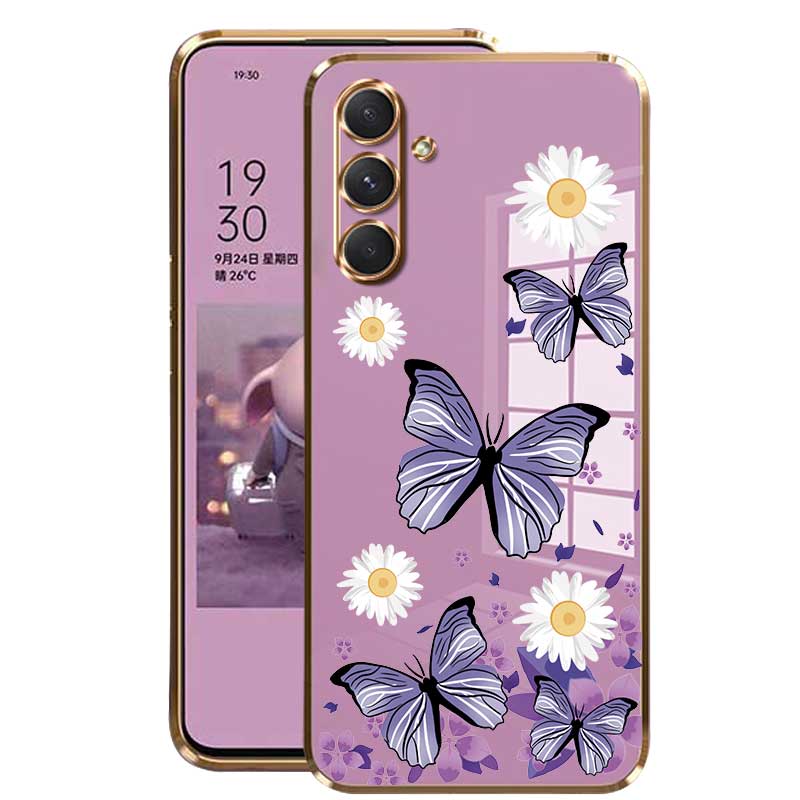 Samsung Galaxy M54 M14 5G M52 M23 M53 M33 5G M13 M31 Little Daisy Luxury Butterfly Flower Casing Square Edges Plating Back TPU Soft Case with Lanyard Cover