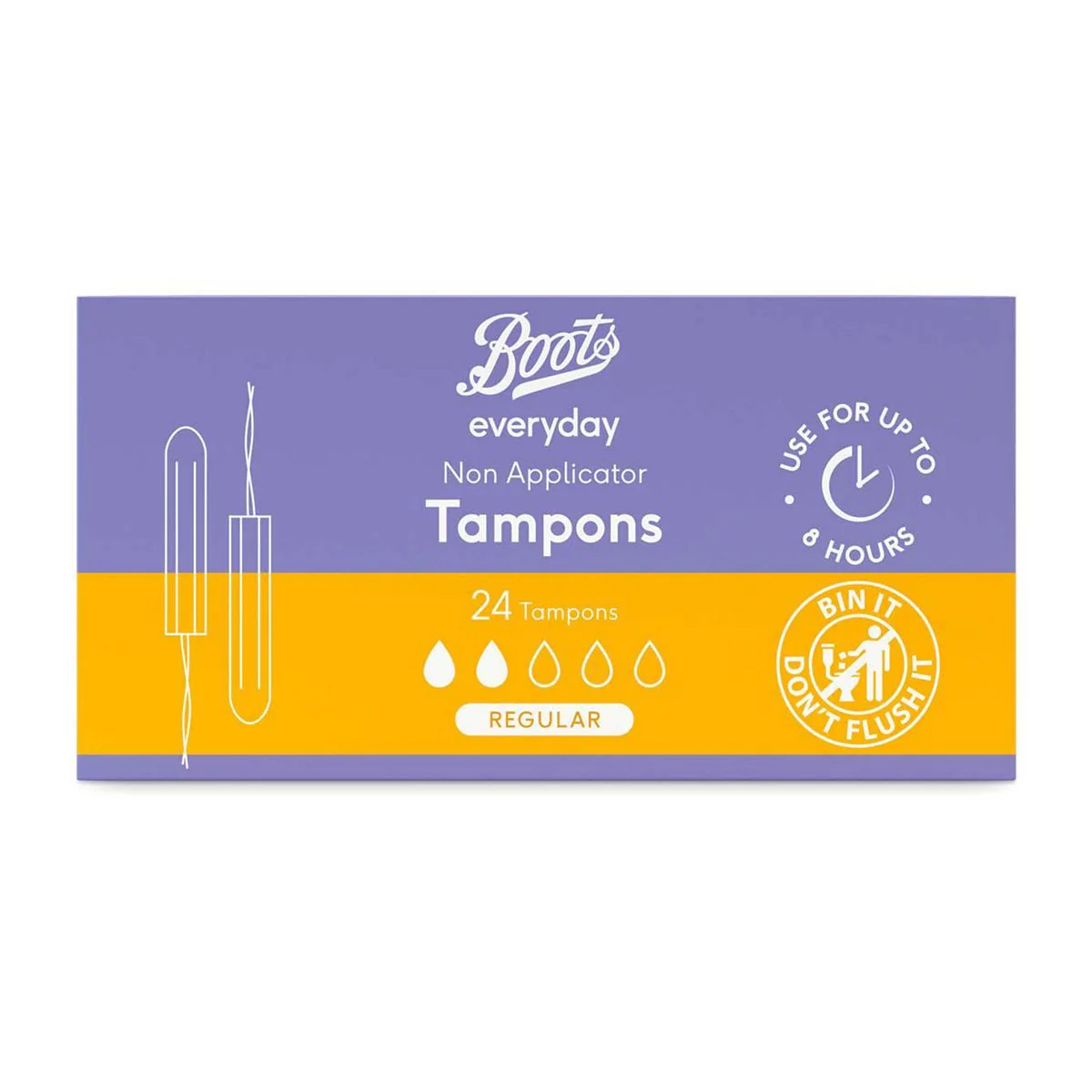 Boots Everyday Non Applicator Regular Tampons 24pcs UK. 