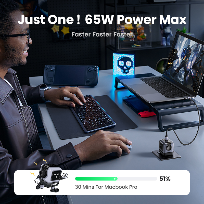 【Uno 65W GaN】UGREEN Uno Robot 65W USB C Charger 65W Mini Nexode Robot 3 Ports GaN Fast Adapter Wall Charger For iPhone 16 15 Max Pro Samsung Galaxy S24+ S24 Ultra/A Tecon Infinix  Note 30 Pro Itel P40+ Realme 8 Pro Galaxy AI Xiaomi 15 14 Pro Redmi K70 60. 
