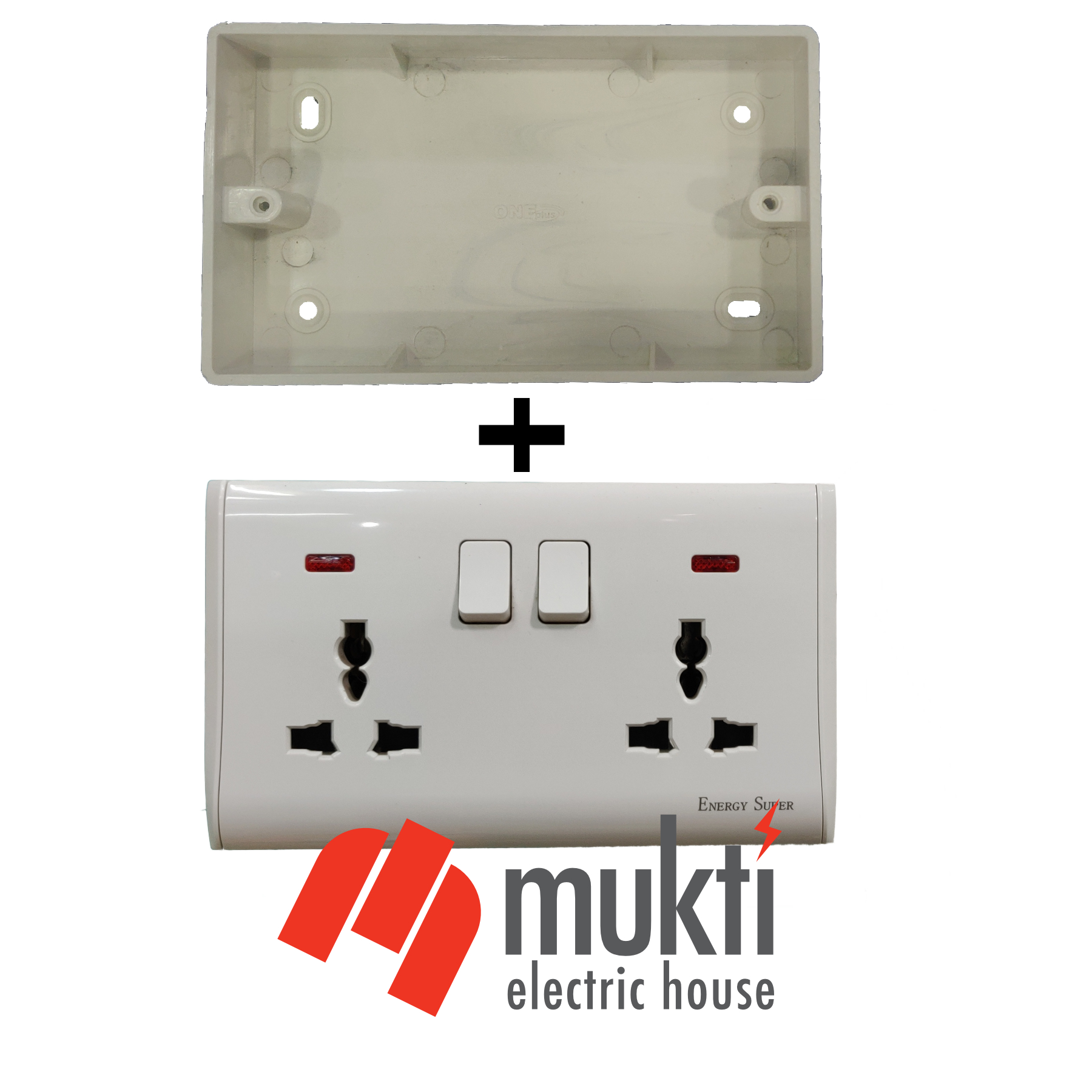 Energy Super VIP 13A Three Pin Multi Dual Outlet Two Gang Double Port Off White Universal Switch Socket 3Pin. 