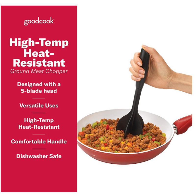 Meat Chopper, Ground Beef Masher, Heat Resistant Meat Masher for Hamburger Meat, Chop and Stir Meat Masher Tool-Black