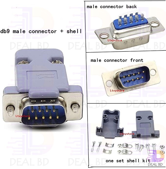 Dtech Db9 Connector Kit Connettori DB9 9 Pin Maschio/Femmina A Saldare | Per Porte Seriali RS232 Gusci In Plastica Connettore Db9