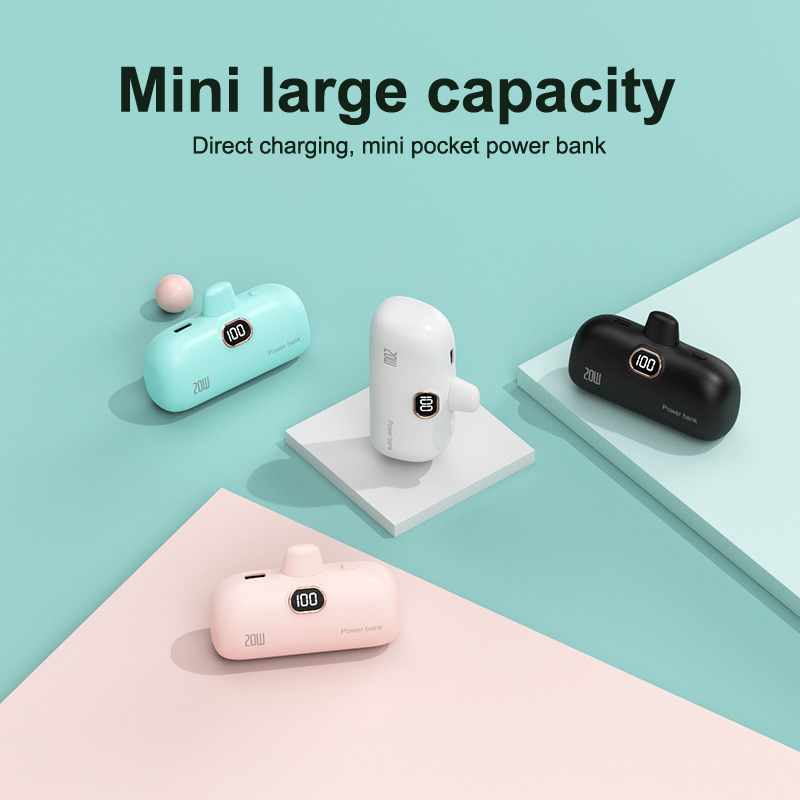 Mini Capsule Power Bank 5000mAh PD Fast Charging Power Bank Portable External Battery For IPhone Xiaomi Wireless Power Bank Tetuo. 