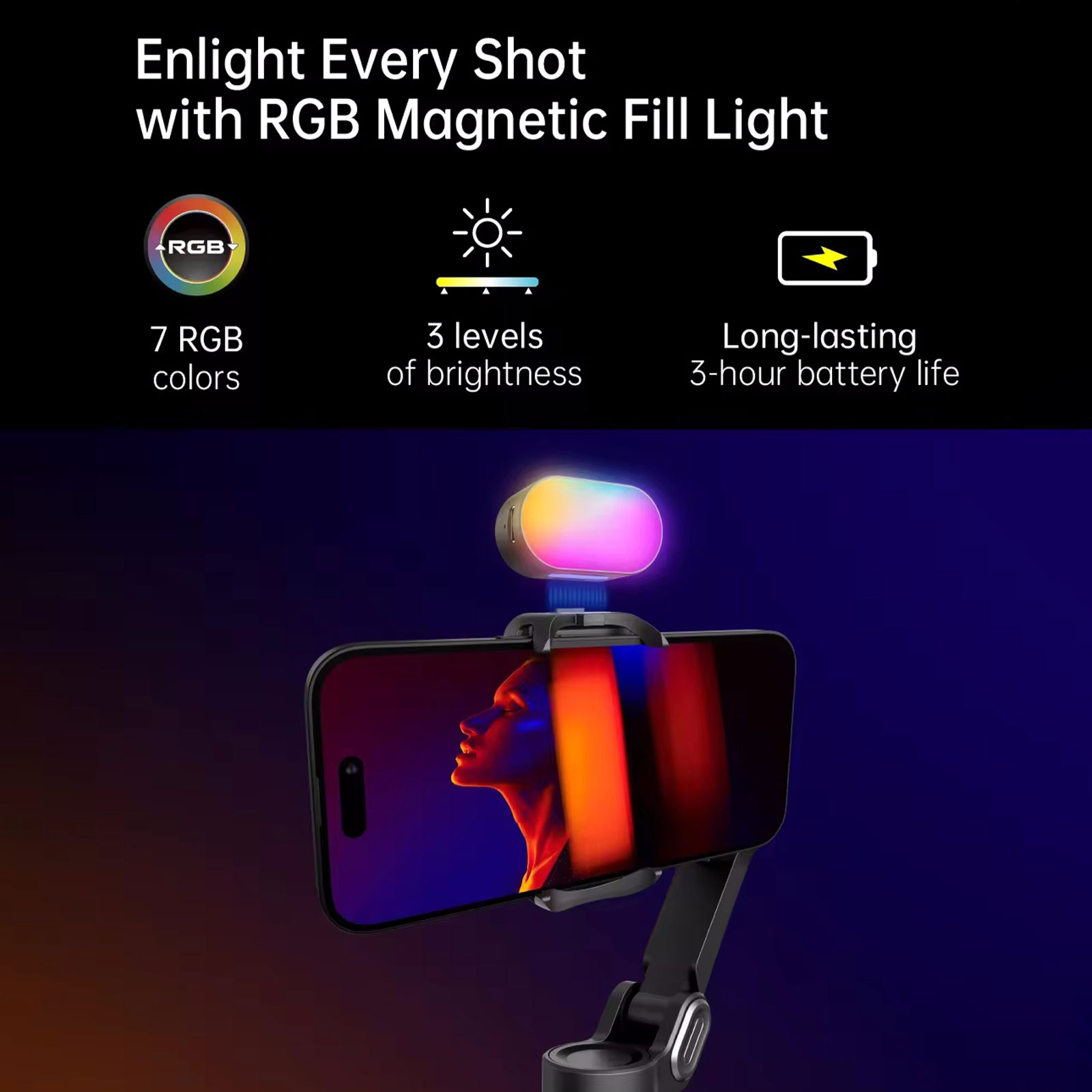AOCHUAN Smart XE Kit Gimbal Stabilizer for Smartphone iPhone Video Recording Magnetic Fill Light 3-Axis Foldable Android Gimble. 