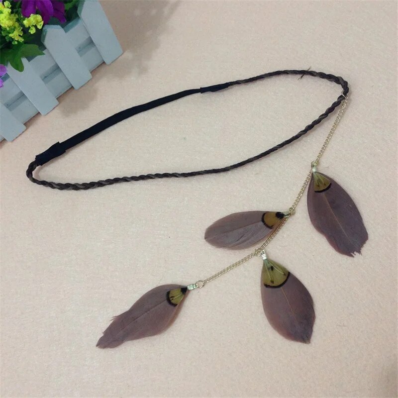 【beauty code store】Bohemian Style Indian Feather Headband Headdress Hair Rope Headwear Tribal Handmade Hair Women 10