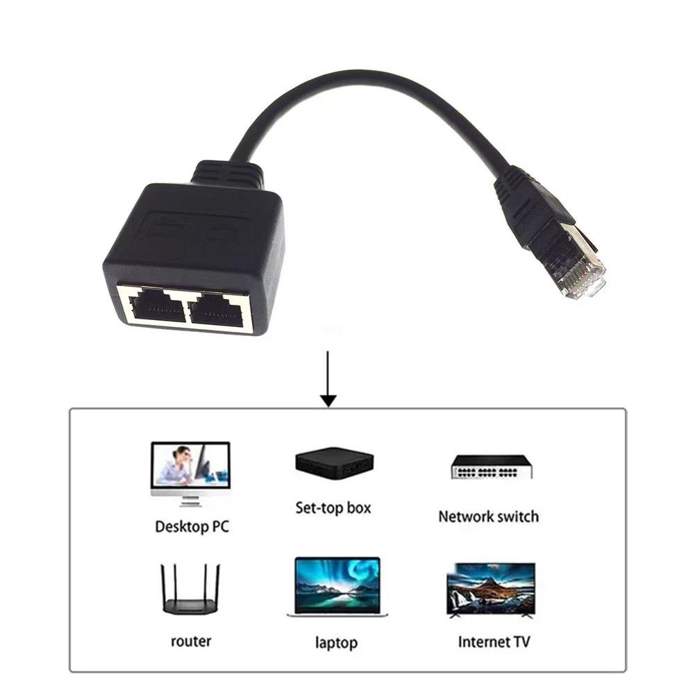 RJ45 1 Male to 2 Female Socket Port Ethernet Cable Splitter Adapter Connector for ADSL Hub Switch TV Set Box Router Computer