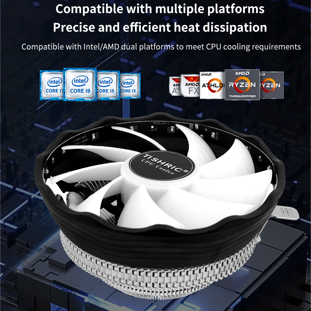 TISHRIC CPU Cooler Fan RGB PWM 3 Pin Computer Case Fan Intel LGA 1700 1200 1150 1151 X79 X99 E5 AMD AM3 AM4 CPU Cooling Fan. 