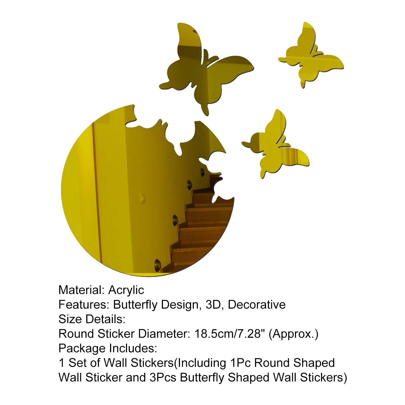 4Pcs/Set Wall Sticker Fade-resistant Strong Adhesive Acrylic 3D Butterfly Shaped Mirror Sticker for Home. 