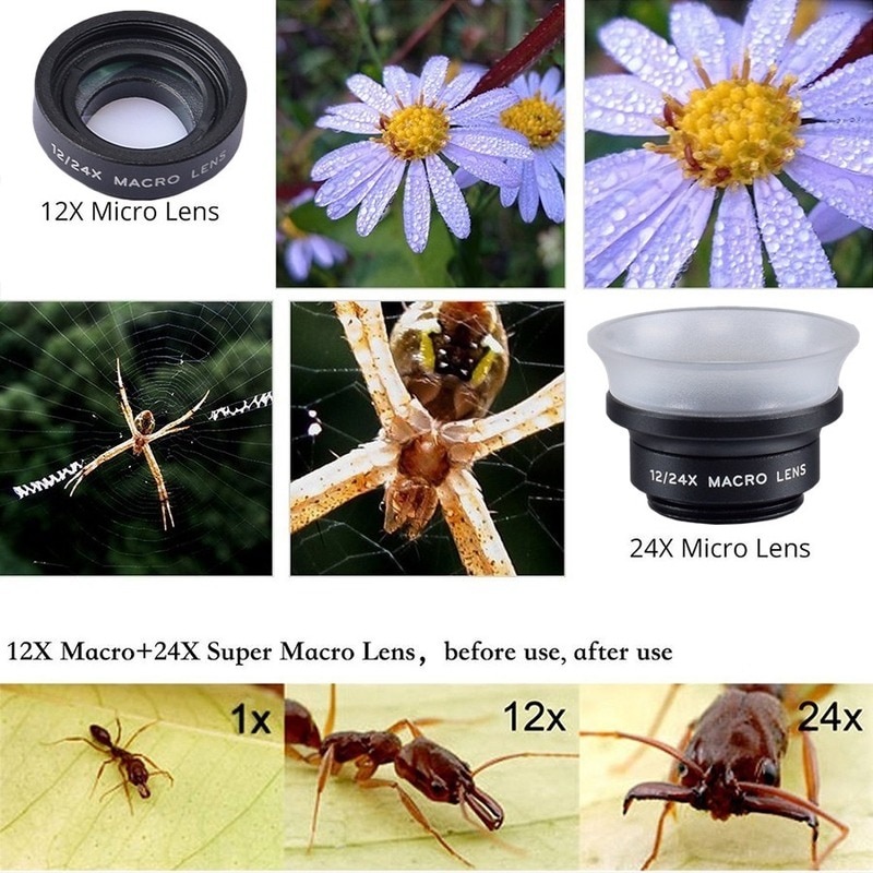 【Hey my home】APEXEL Phone Camera Lens In 1 Clip-On X Macro + 24 X Super Macro Lens Kit for Huawei Xiaomi More Smart Phone. 