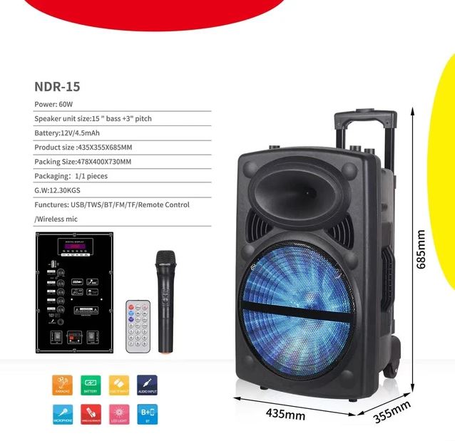 Wireless Microphone Bluetooth Rechargeable Portable Trolley 12" Speaker Sound box Dj box. 