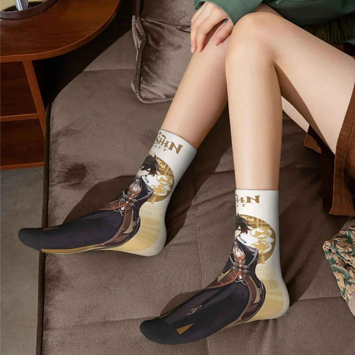 Genshin Impact Zhongli Men Women Socks Cycling Novelty Spring Summer Autumn Winter Stockings Gift. 