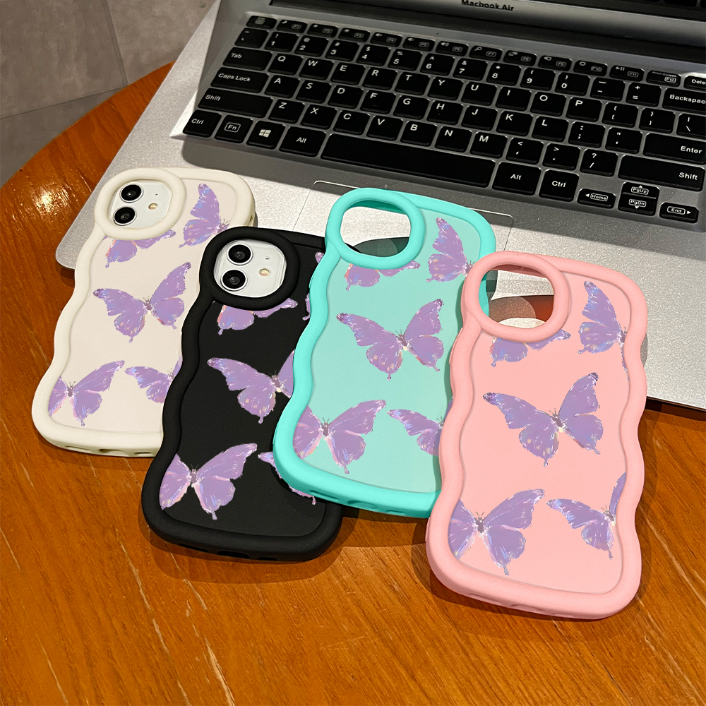 TA for Infinix Hot 40 Pro Tecno Spark 20 Pro Back Cover Macaron Wave Soft Silicone Mobile Phone Cover Purple Butterfly Pattern Case. 