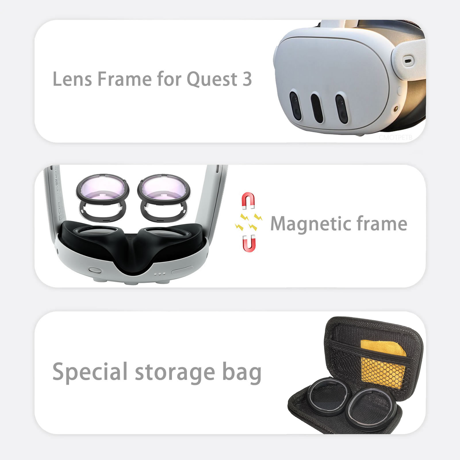 Magnetic Eyeglass Frame for Quest 3 Prescription Lenses Anti Blue Myopia Lens VR Glasses Optics Lens Replacement Accessories. 