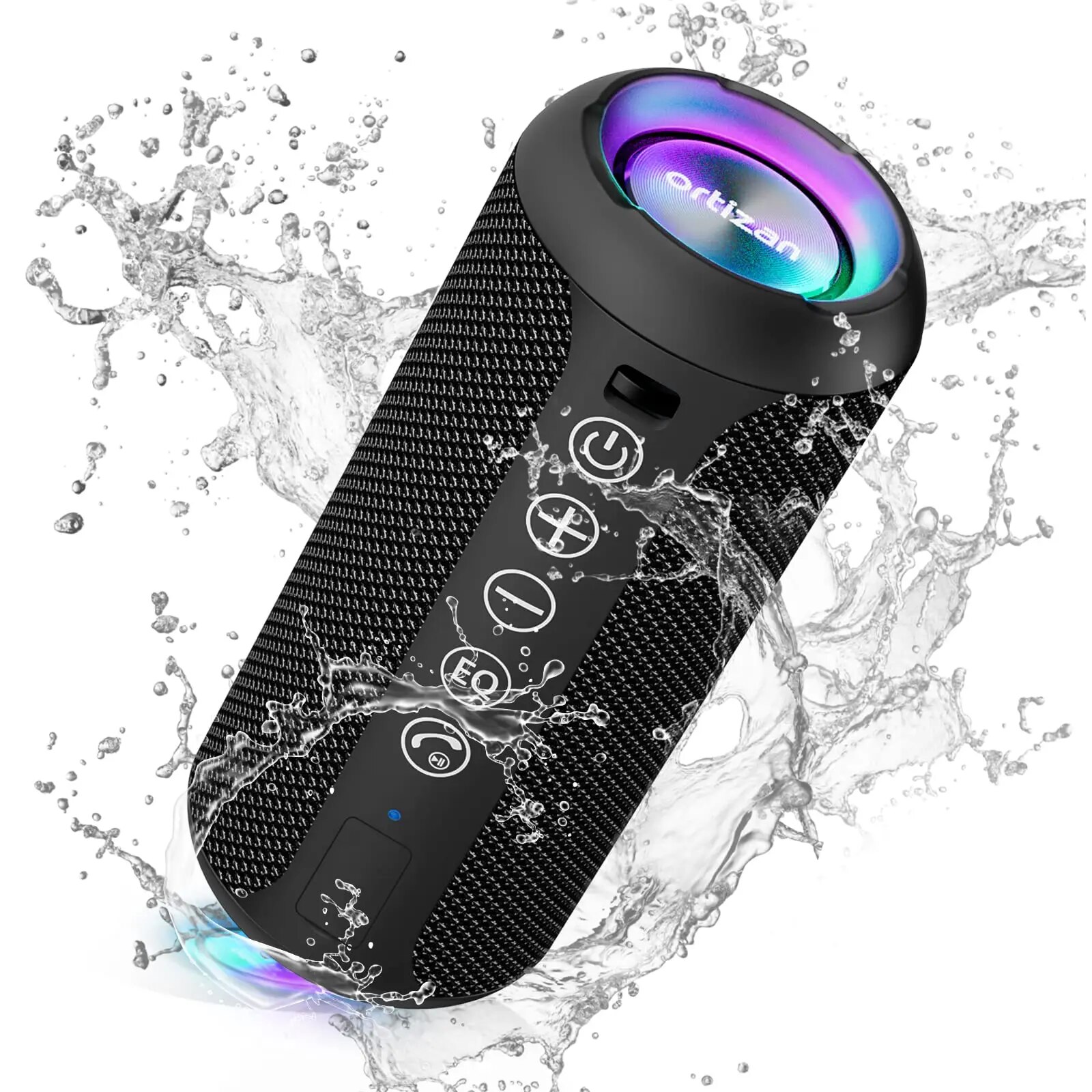 Ortizan Portable IPX7 Waterproof Wireless Bluetooth Speaker with 24W Loud Stereo Sound, Outdoor Speaker, 30H Playtime, Black