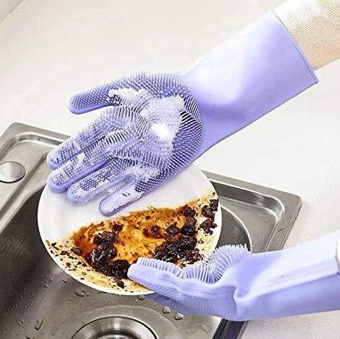 2 Piece Silicone Dish washing Kitchen Hand Safety Gloves - Multicolor 2 Piece Set - Hand Gloves. 