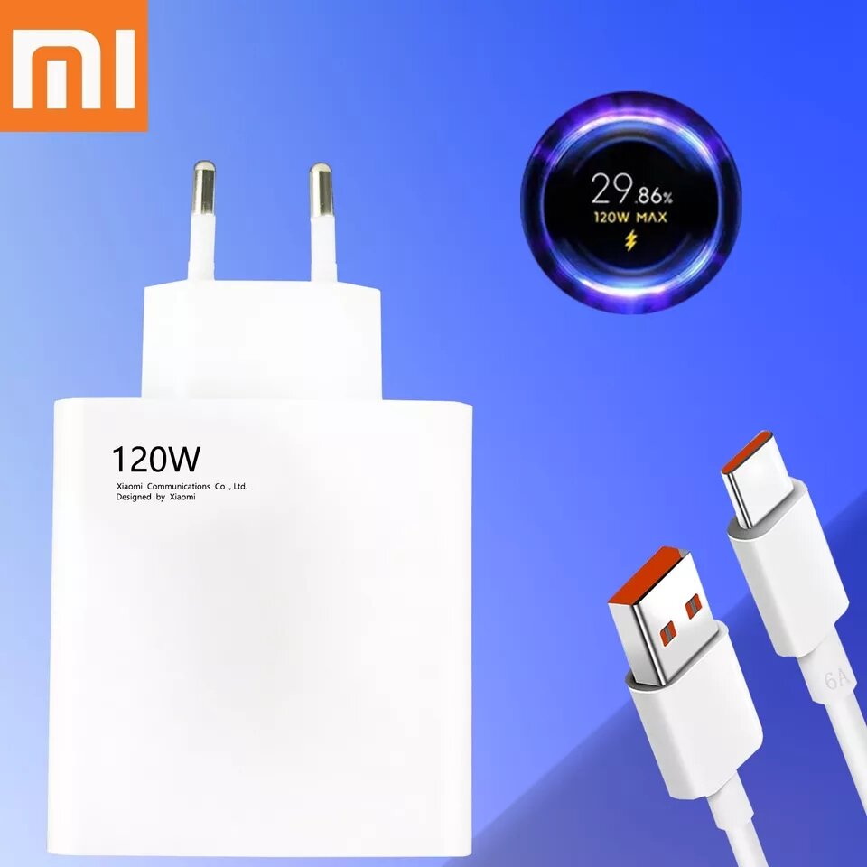 For Xiaomi Mi 11 HyperCharge 120W Fast Charger Adapter with USB Type C Cable For Mi 10 10T 11 11T 12 12S Pro Ultra lite 11i 12x Poco F3 X3 X4 M3 M4 Redmi Note 11 K50 Pro. 