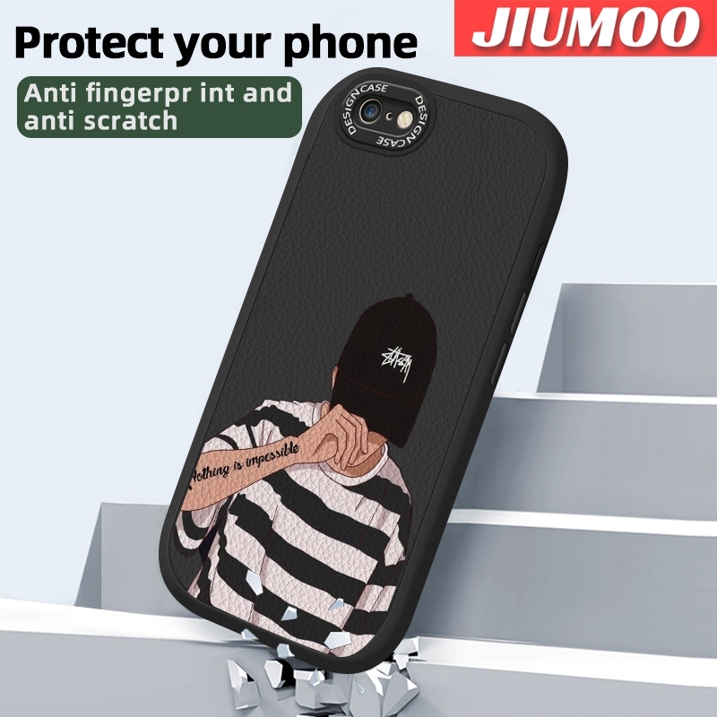 JIUMOO For iPhone 6 Plus iPhone 6s Plus Case Fashion Cool Tide Boy Men Thin New Design Leather Soft Back Cover Camera Protection Cases Shockproof Casing. 