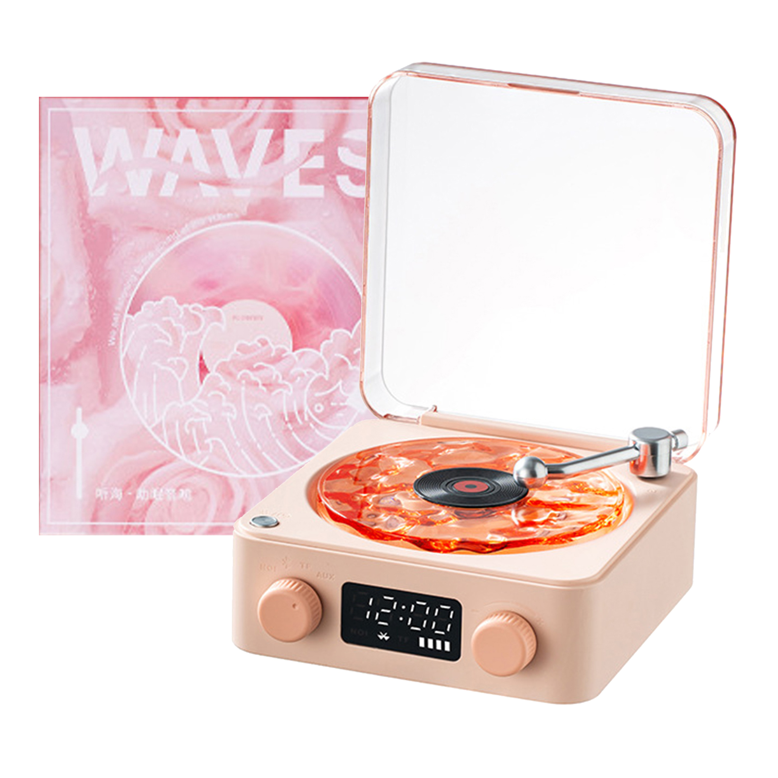 Waves Vinyl Player Bluetooth Speaker vintage White Noise altavoz bluetooth Retro Sleep Aid Turntable Speaker Vitrola with Light. 