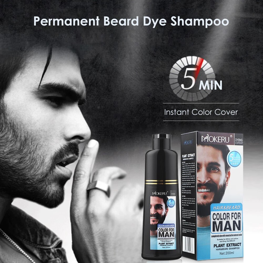 200ml Natural Permanent Beard Dye Shampoo Long Lasting Beard Coloring For Men Removal White Grey Hair Color Cover Beard Care. 