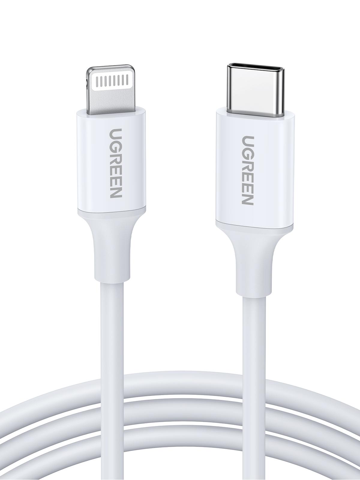 UGREEN 60749 USB-C to  Lightning M/M Cable Rubber  Shell 2m (White)#US171 - MFi USB- MFi USB-C to Lightning Charging Cable - USB-C to Lighting - Data Transfer Rate: 0.48 Gigabits Per Second - Compatible Phone Models: AirPods Pro, iPhone 11 Pro Max, iPad. 
