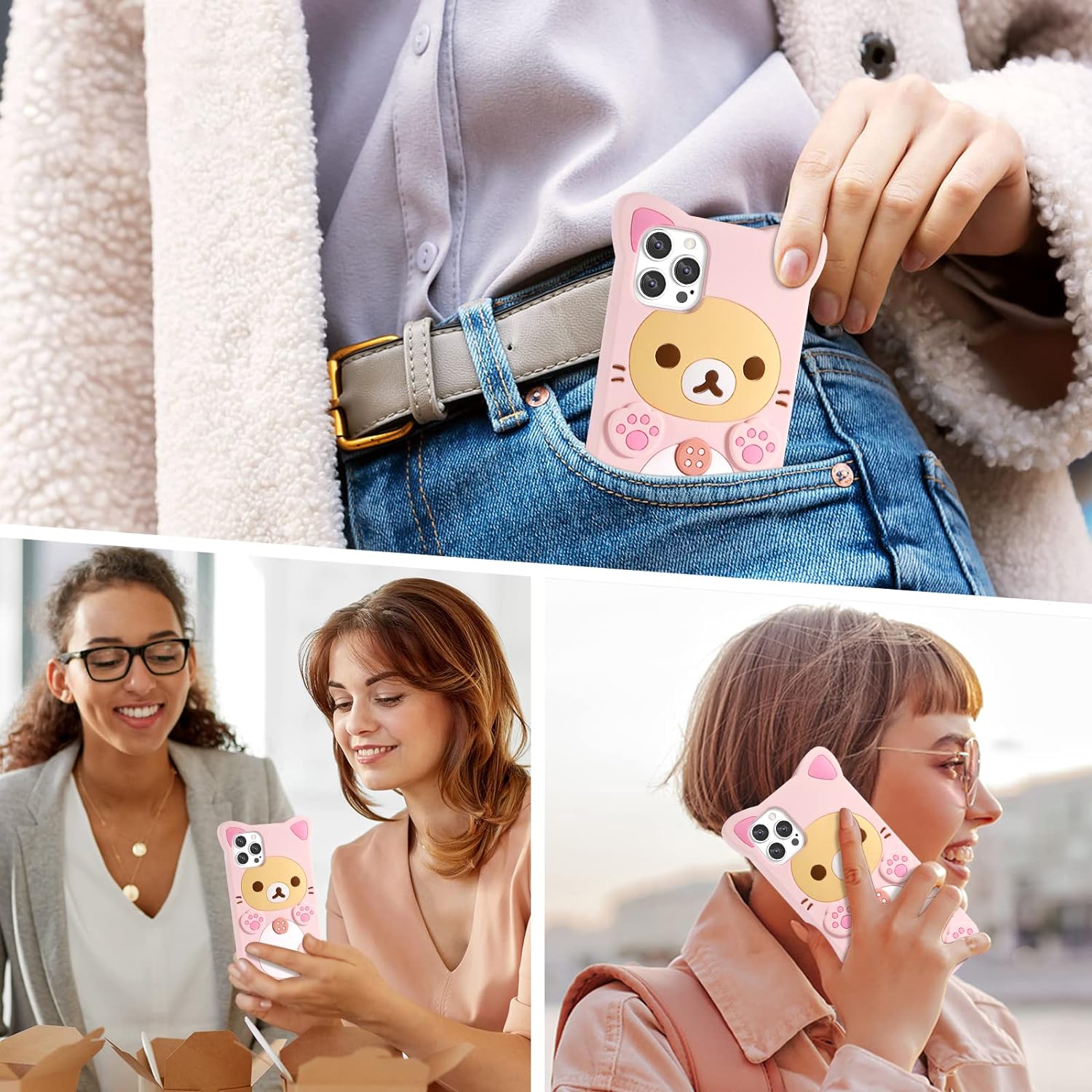 Rilakkuma Cat Bear For iPhone 16 15 14 13 12 11 Pro Max Xs XR 6 7 8 Silicone Soft Cover Case. 