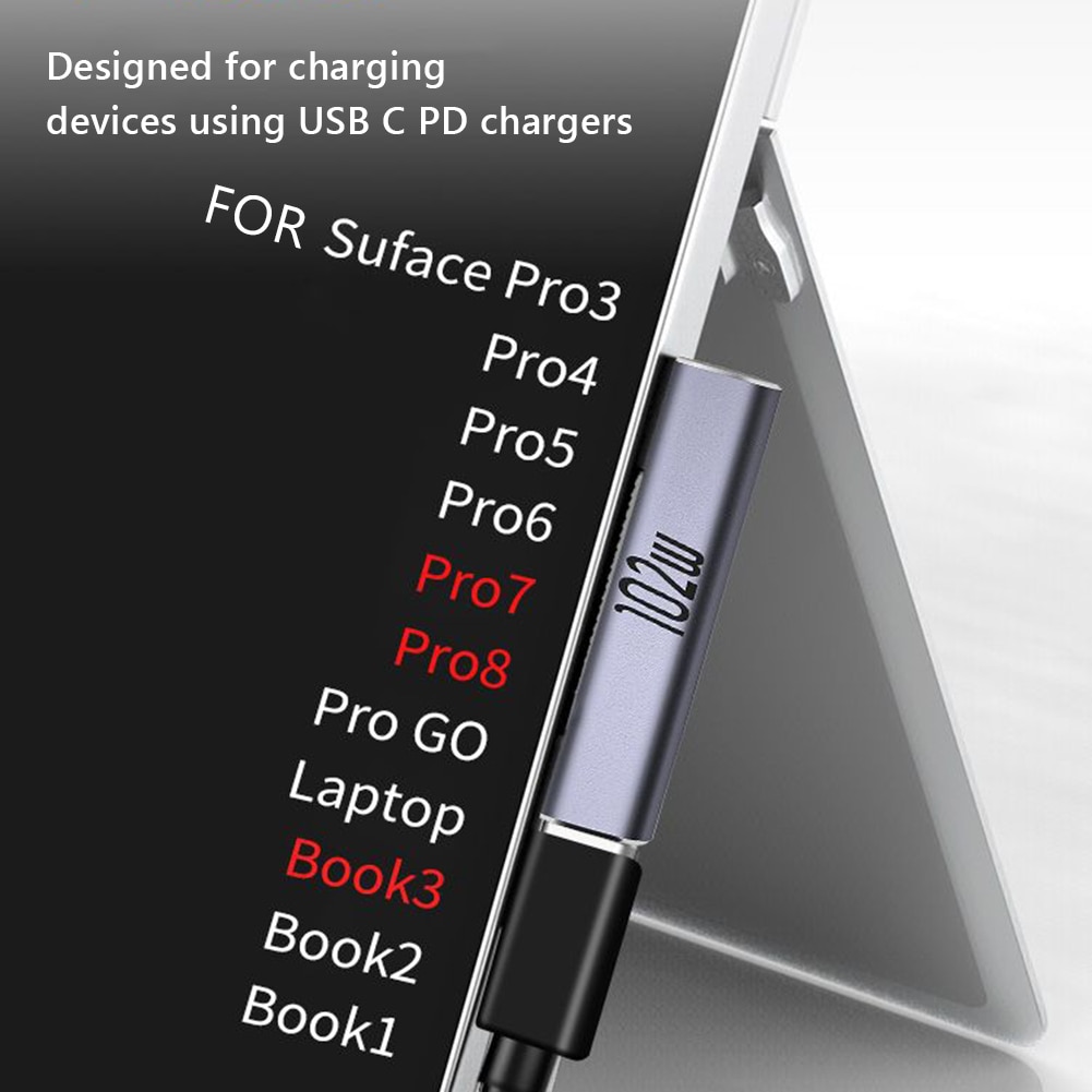 For Microsoft Surface Pro X 8 7 6 5 4 3 Go Book to USB Type C PD Fast Charging Plug Converter 15V/3A USB C Charger Power Adapter. 