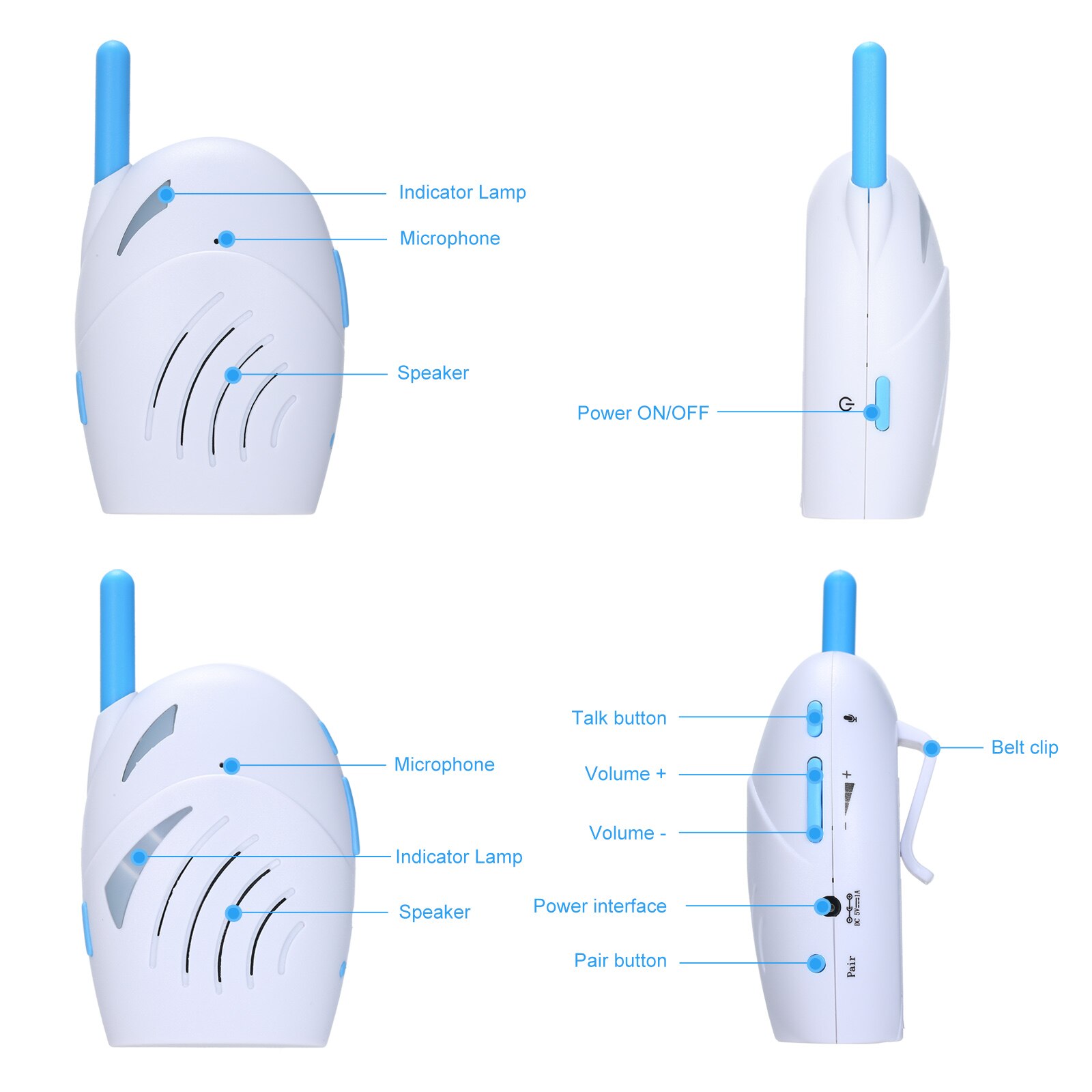 Wireless Baby Monitor Portable 2.4GHz Digital Audio Two Way Talk Baby Cry Detector Baby Nanny Security Sensitive Transmission. 